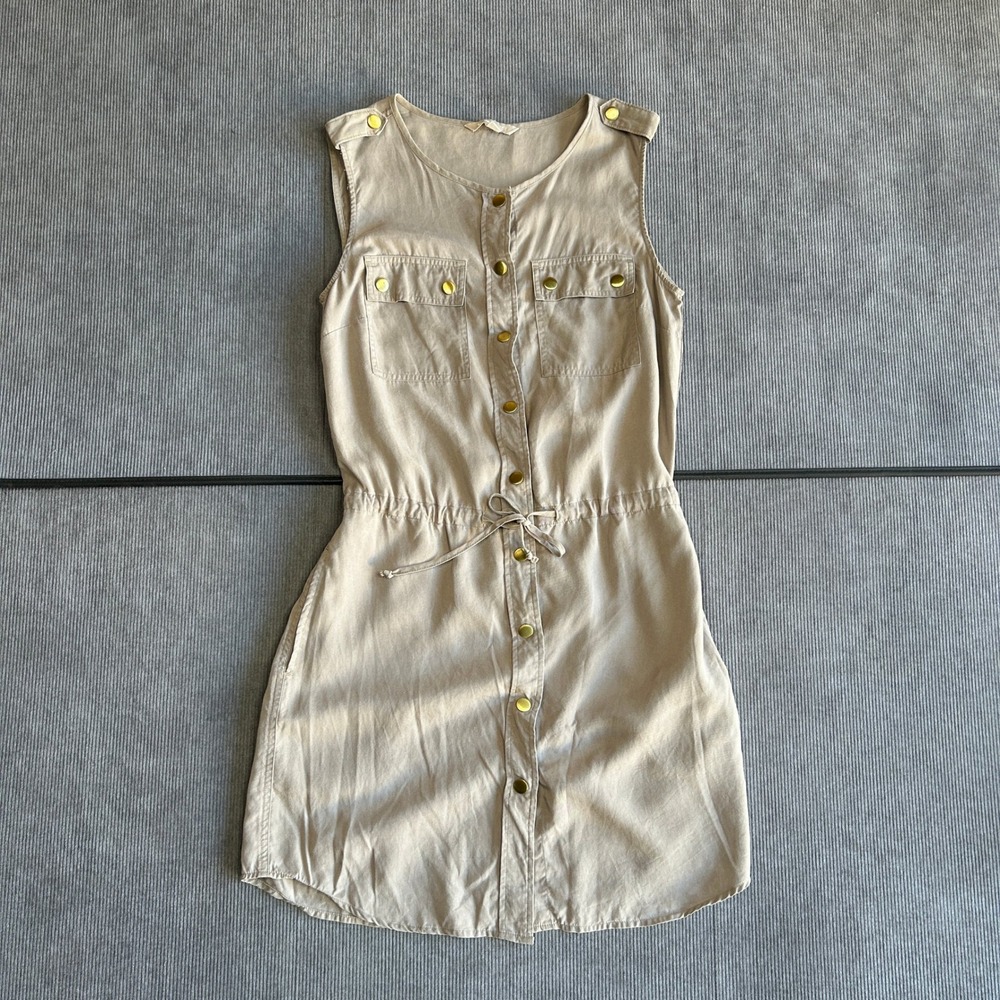 Banana Republic Utility Shirt Dress Khaki Tan Sleeveless Y2k  Safari Mini Sz S